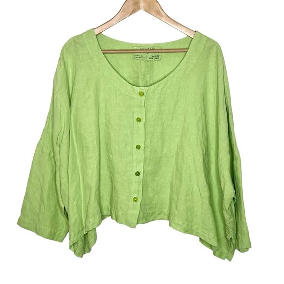 Grizas 100% Washed Linen Button Up Top Green Women’s L Lagenlook Scandi chic - Picture 1 of 8